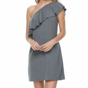NAKED Zebra One Shoulder Ruffle Charcoal Dress
